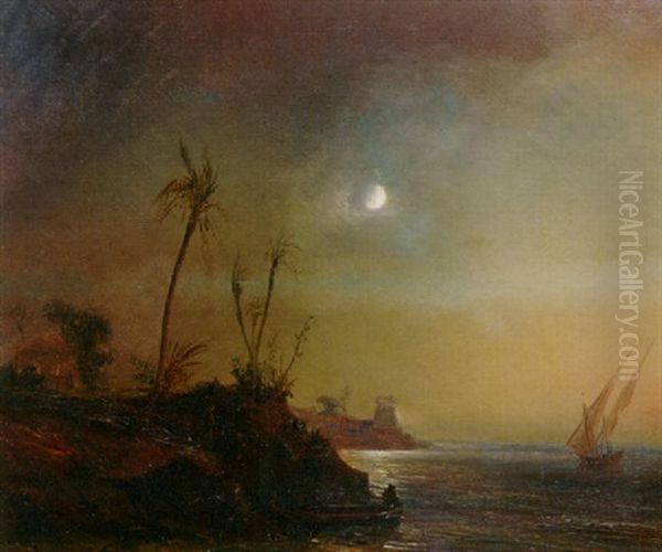 An Der Nordafrikanischen Kuste Bei Mondschein Oil Painting by Theodore Gudin
