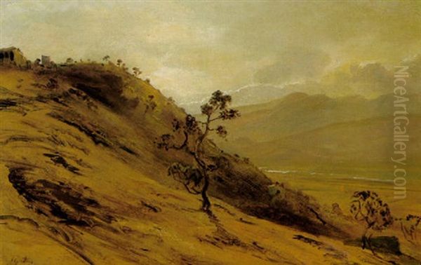 Berghang Mit Ruine In Dunstigem Sonnenlicht Oil Painting by Theodore Gudin