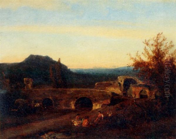 People Resting In A Ruin Landscape Oil Painting by Theodore Gudin