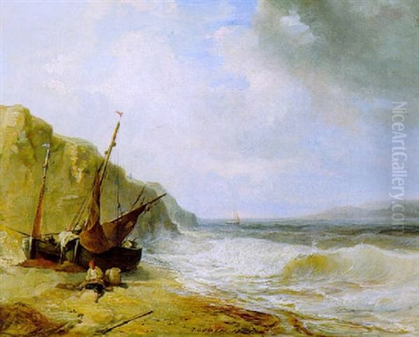 Fischer An Der Felskuste Oil Painting by Theodore Gudin