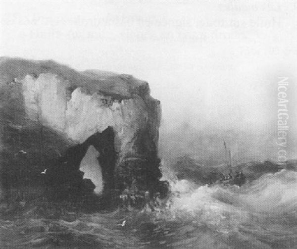 Bateau Par Gros Temps Pres Des Falaises Oil Painting by Theodore Gudin