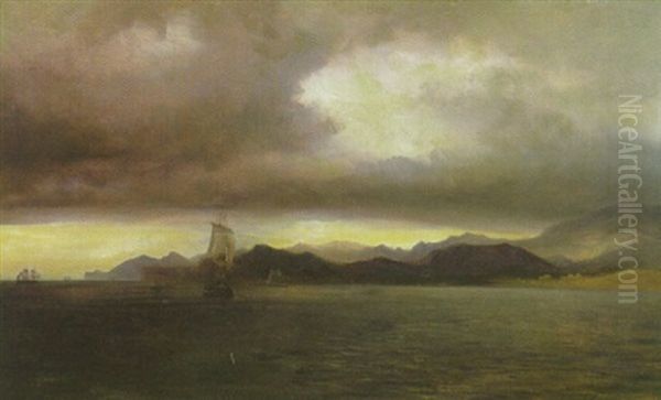 Segelboote Bei Abendstimmung Vor Der Kuste Oil Painting by Theodore Gudin