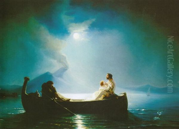 Promenade Romantique Au Clair De Lune Oil Painting by Theodore Gudin