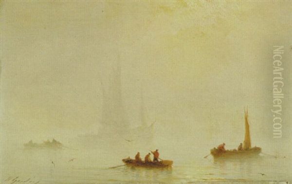 Fishing Boats At Dusk Oil Painting by Theodore Gudin