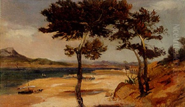 A Mediterranean Estuary Oil Painting by Theodore Gudin
