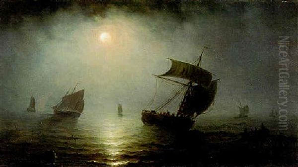 Marine Im Mondschein Oil Painting by Theodore Gudin