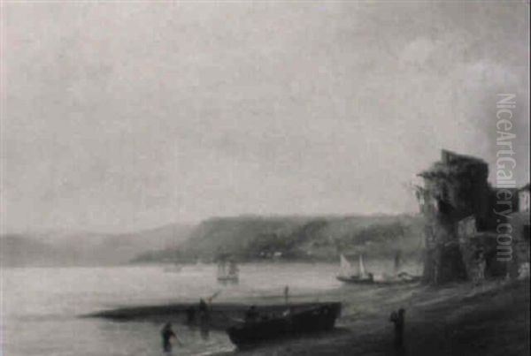 Kustenpartie In Der Bretagne Oil Painting by Theodore Gudin