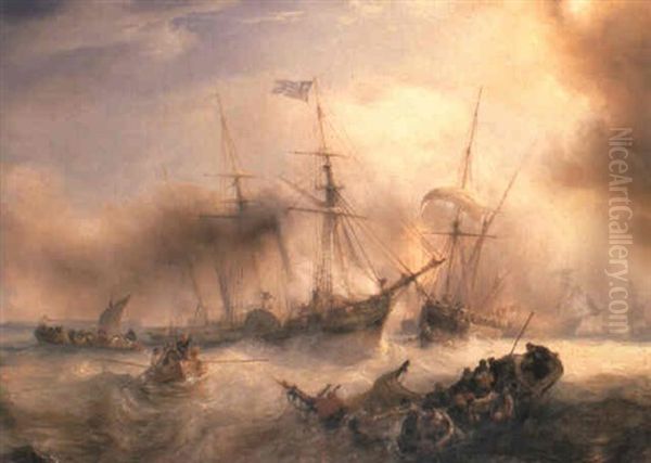 A Naval Engagement With Greek Sailors Oil Painting by Theodore Gudin