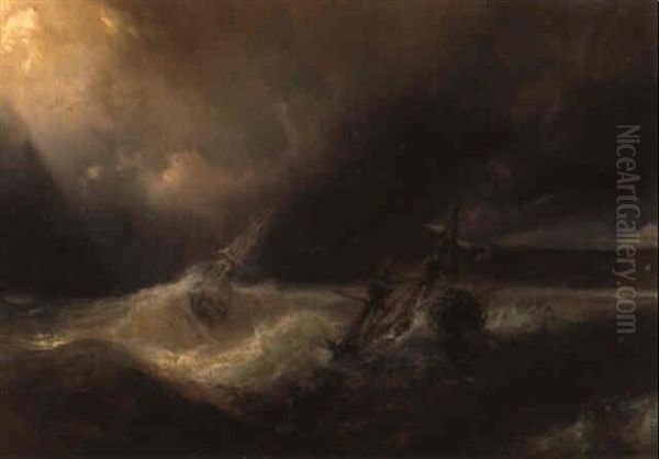 Schepen In Nood Voor De Krijtrotsen Oil Painting by Theodore Gudin