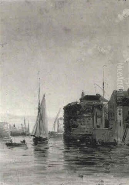 L'entree Du Port Du Havre Oil Painting by Theodore Gudin