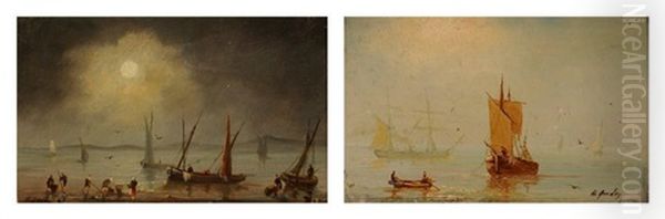 Marine Par Temps De Brume, Marine Au Crepuscule (2 Works) Oil Painting by Henriette Gudin