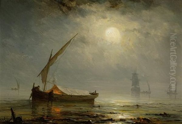 Boote Im Mondschein Oil Painting by Henriette Gudin