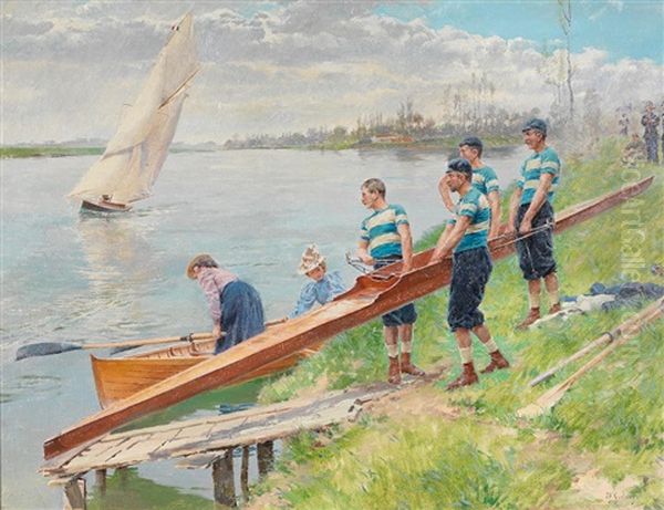 Launching The Boat Oil Painting by Ferdinand Joseph Gueldry