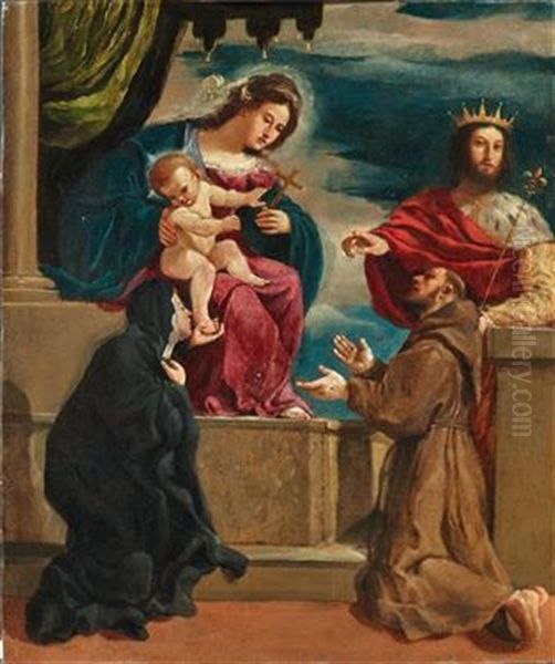 Madonna And Child With Saint Catherine Oil Painting by Giovanni Francesco Barbieri