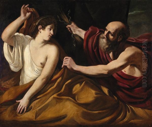 Jupiter And Semele (collab. W/workshop) Oil Painting by Giovanni Francesco Barbieri
