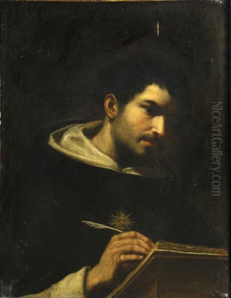 A Dominican Monk Writing At His Desk Oil Painting by Giovanni Francesco Barbieri