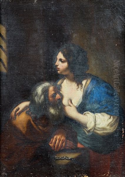 La Charite Romaine Oil Painting by Giovanni Francesco Barbieri