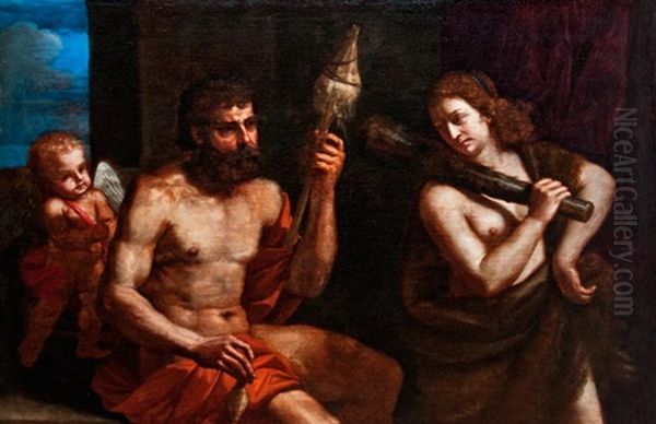 Herkules Es Omphale Oil Painting by Giovanni Francesco Barbieri