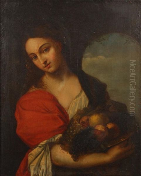 Jeune Femme A La Corbeille De Fruits Oil Painting by Giovanni Francesco Barbieri