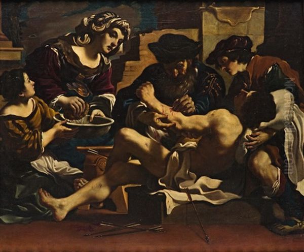 San Sebastiano Curato Dalla Pia Irene Oil Painting by Giovanni Francesco Barbieri