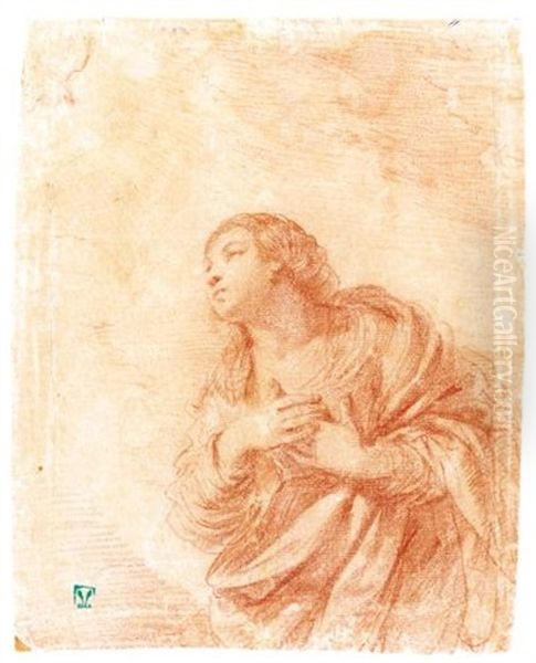 The Kneeling Virgin In An Annunciation Oil Painting by Giovanni Francesco Barbieri