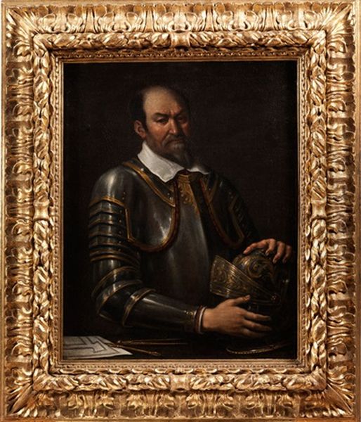 Portrait Eines Bartigen Feldherrn In Goldtauschierter Rustung Oil Painting by Giovanni Francesco Barbieri