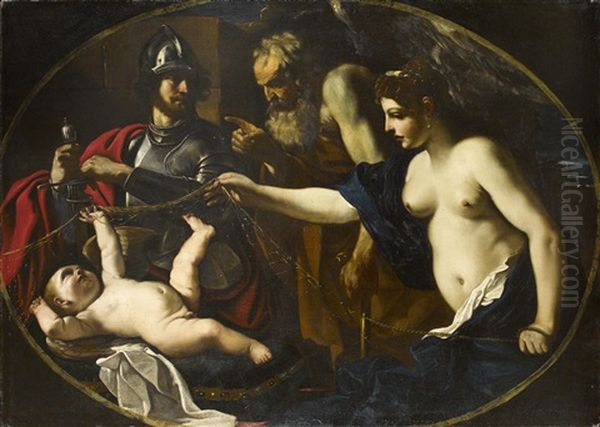 Eine Allegorie Mit Mars, Venus, Cupidus Und Chronos Oil Painting by Giovanni Francesco Barbieri