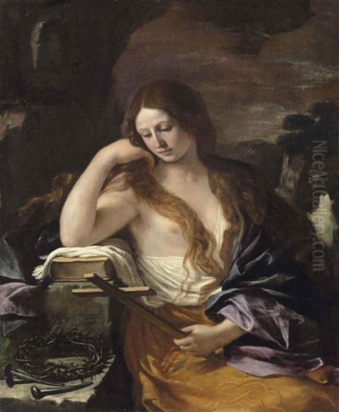 The Penitent Magdalene With The Arma Christi Oil Painting by Giovanni Francesco Barbieri