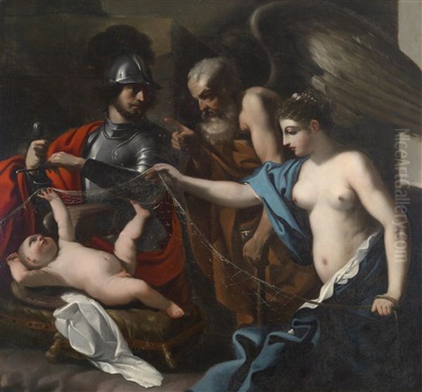 Mars, Venus Und Chronos Mit Cupido Oil Painting by Giovanni Francesco Barbieri