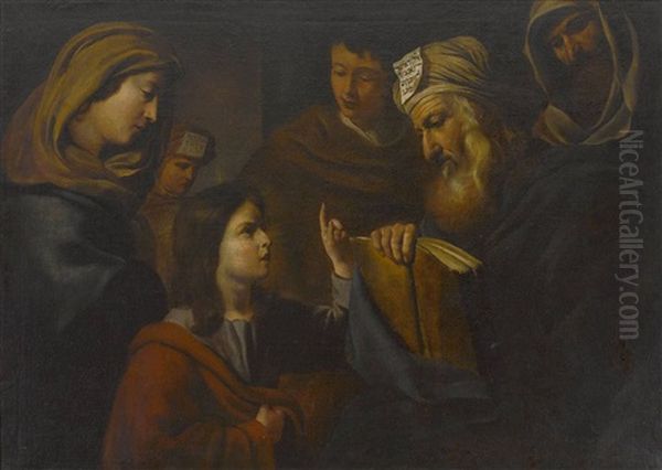 Der Zwolfjahrige Christus Im Tempel Unter Den Schriftgelehrten Oil Painting by Giovanni Francesco Barbieri