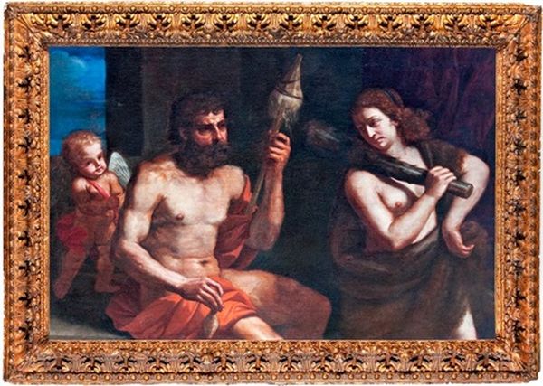 Herkules Es Omphale Oil Painting by Giovanni Francesco Barbieri