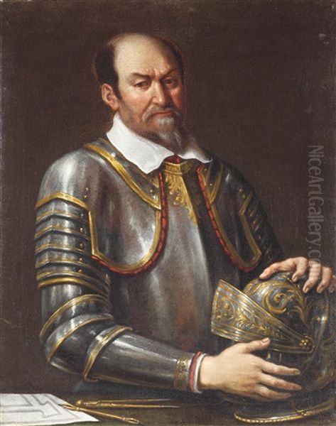 Bildnis Eines Bartigen Mannes In Einer Goldtauschierten Prunkrustung Oil Painting by Giovanni Francesco Barbieri