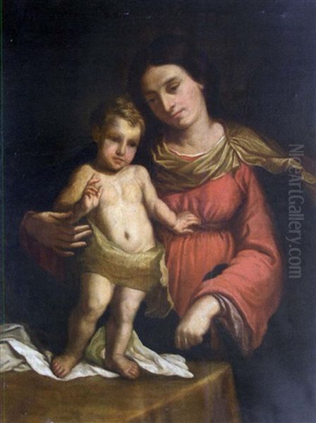 Vierge Avec L'enfant Benissant Oil Painting by Giovanni Francesco Barbieri