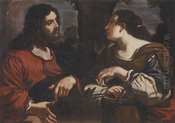 Christ And The Woman Of Samaria Oil Painting by Giovanni Francesco Barbieri