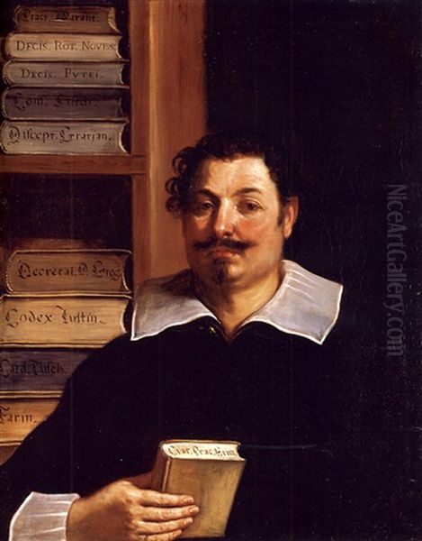 Portrait Of Francesco Righetti, Doctor Of Laws, In His Library Oil Painting by Giovanni Francesco Barbieri