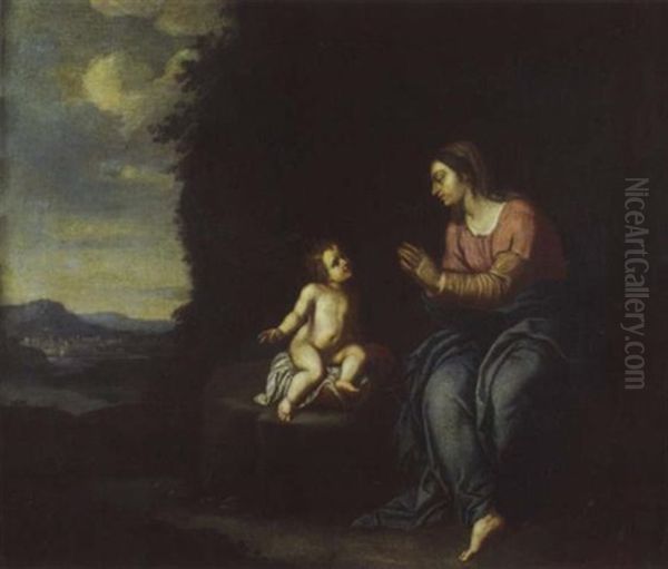 Vierge A L'enfant Pres D'un Rivage Oil Painting by Giovanni Francesco Barbieri