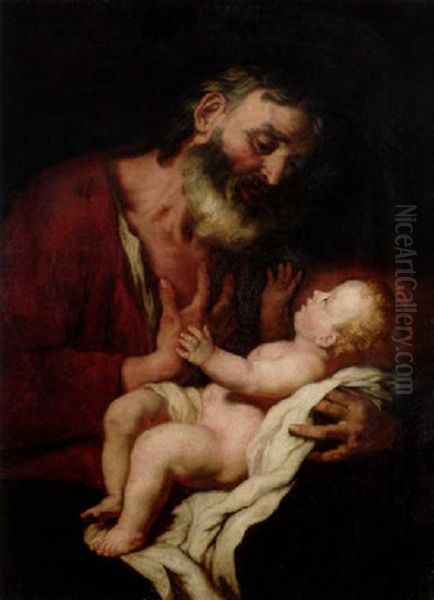 Josef Med Jesusbarnet Oil Painting by Giovanni Francesco Barbieri