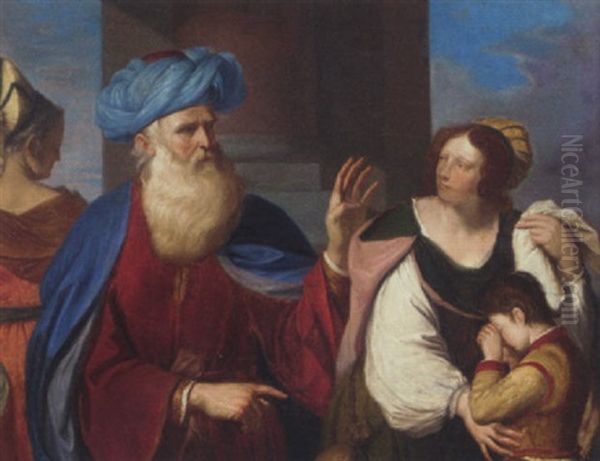 Abraham Repudiating Hagar And Ishmael Oil Painting by Giovanni Francesco Barbieri