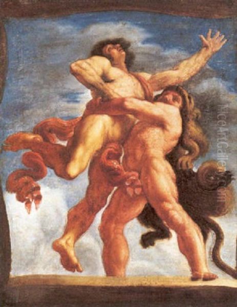 Ercole In Lotta Con Il Gigante Libico Anteo Oil Painting by Giovanni Francesco Barbieri