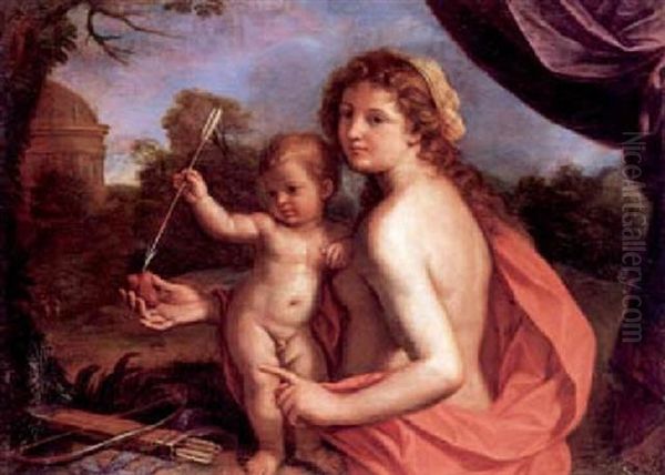 Venere Che Insegna Ad Amore A Trafiggere I Cuori Oil Painting by Giovanni Francesco Barbieri