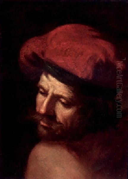 A Man In A Red Cap Oil Painting by Giovanni Francesco Barbieri