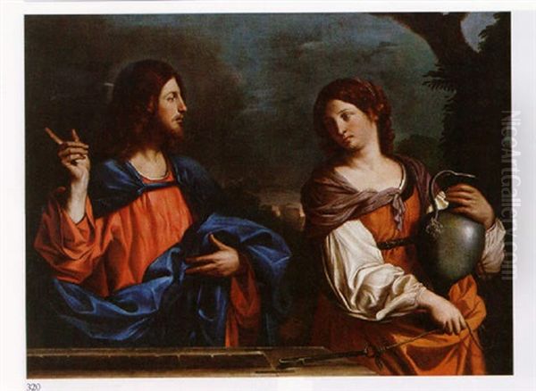 Christ And The Woman Of Samaria At The Well Oil Painting by Giovanni Francesco Barbieri