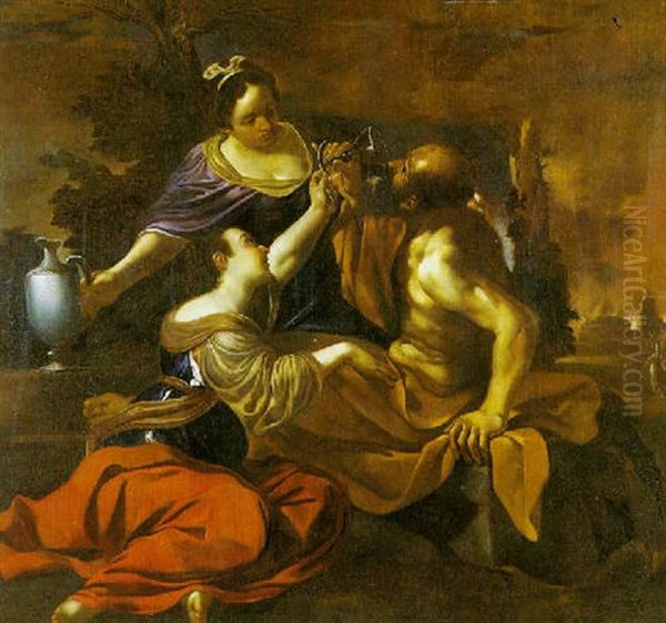 Lot E Le Figlie Con La Distruzione Di Sodoma E Gomorra Oil Painting by Giovanni Francesco Barbieri