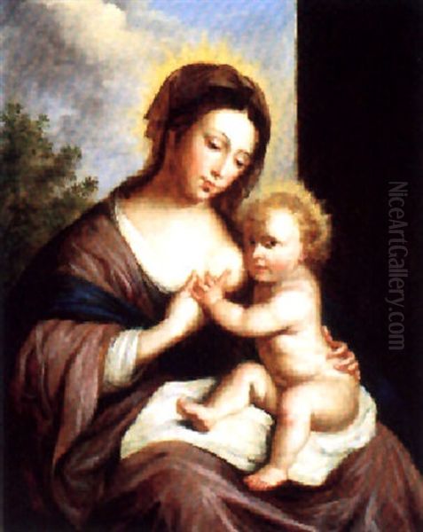 Madonna Med Barnet Oil Painting by Giovanni Francesco Barbieri