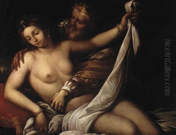 David And Bathsheba Oil Painting by Giovanni Francesco Barbieri