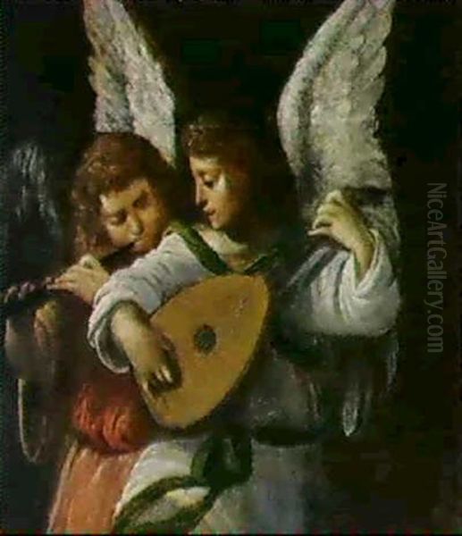 Zwei Musizierende Engel Oil Painting by Giovanni Francesco Barbieri