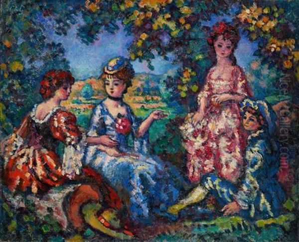 Conversation Au Jardin Oil Painting by Charles Francois Prosper Guerin