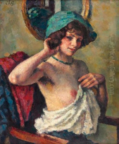 Femme Au Chapeau Bleu Oil Painting by Charles Francois Prosper Guerin