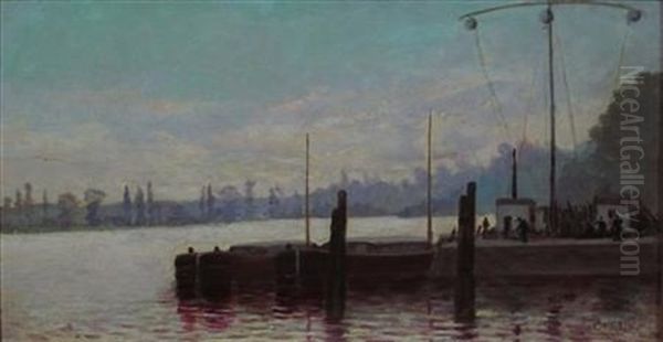 Boats At The Quay Oil Painting by Ernest Pierre Guerin