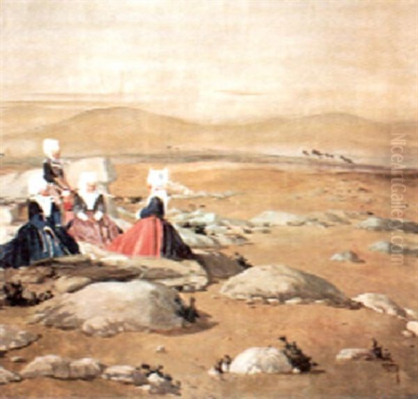 Groupe De Bretonnes Sur La Dune Oil Painting by Ernest Pierre Guerin